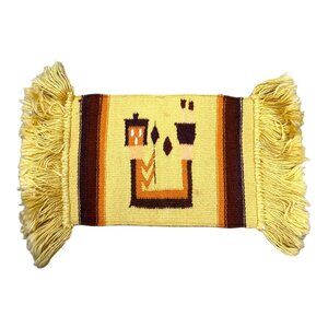Handwoven Rectangular Small Rug Centerpiece Fringe 25x11 Yei Southwest Style SEE